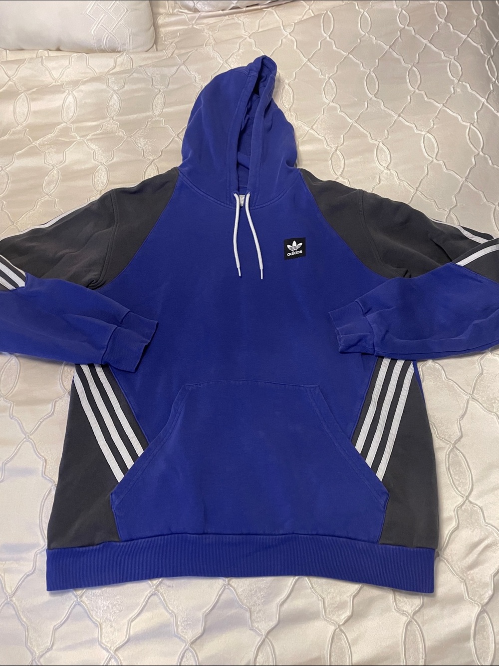 adidas Blue & Black Pullover Hoodie with White Stripes